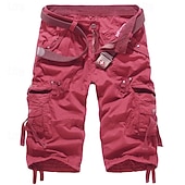 cheap Classic-Men&#039;s Cargo Shorts Shorts Capri Pants Hiking Shorts Leg Drawstring 6 Pocket Plain Comfort Outdoor Daily Going out Fashion Streetwear Wine Army Green