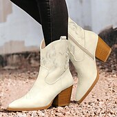 olcso Cowboy és nyugati csizma-női csizma cowboy csizma cowgirl csizma hímzett lábszár közepéig hegyes orrú csizma retro vaskos sarkú rövid csizma fekete fehér barna