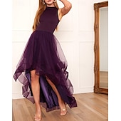 baratos Vestidos de Cocktail-Vestidos de Formatura em A Linha Vestido Elegante Formatura Assimétrico Sem Mangas Decote de Joia Convidada de Casamento de Outono com Pregas Vestidos