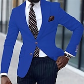 abordables Blazers Clásicos para Hombres-Hombre Graduación chaqueta Negocio Fiesta de Cóctel Fiesta de Boda Moda Casual Primavera &amp; Otoño Poliéster TR Plano Botones Bolsillo Cómodo Botonadura Simple Chaqueta de sport Azul Real Azul Piscina