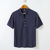 economico Casual da lavoro-Per uomo Camicia Camicia di lino Camicia con colletto cinese Camicia con colletto alla coreana Camicia popover Camicia casual Semplice Vacanza Streetwear Bianco Blu marino Azzurro cielo Grigio chiaro