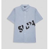 economico Camicie Elite da Uomo-Per uomo Parola / Frase Camicia in cotone e lino Camicia con Bottoni Manica Corta Casual Casuale Athleisure Estate Collo ripiegato Bottoni Blu Grigio