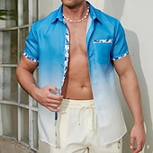 voordelige Bloemenprint-Voor heren Verloop Overhemd Hawaiiaans overhemd Aloha-shirt Korte mouw Overhemd Strijkijzer Casual Buiten Straat Casual / Dagelijks blauw S M L