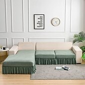 baratos Capa para assento de Sofá &amp; Apoios de Braços-Capa de almofada de sofá com saia para sala de estar com design vintage, protetor de móveis resistente à água, elastano, elástico removível, capa de sofá de canto em forma de L