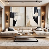 baratos Pinturas Abstratas-arte minimalista bege branco preto feita à mão arte de parede wabi-sabi bege brancogrande arte de parede abstrata begearte texturizada preta pintura a óleo