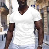 cheap Cotton Linen T-shirts-Men&#039;s T Shirt Moisture Wicking Shirts Short Sleeve V Neck Plain Sports Basic Casual Casual Light Blue Black White Top Tee for Men