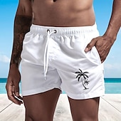 お買い得  男性用水泳パンツ-男性用 ボードショーツ スイムショーツ スイムトランク ドローストリング メッシュ裏地付き 弾性ウエスト ココナッツの木 履き心地よい 速乾性 ショート 祝日 ビーチ 週末 ファッション カジュアル ブラック ホワイト マイクロエラスティック
