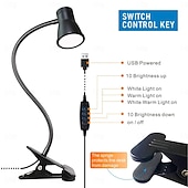 halpa Pöytälamput-usb led-pöytälampun pidike lukuvalossa, 3 valotilaa 10 himmennettävissä olevaa kirkkaustasoa kirjavalo makuusalin sängynpäädylle, säädettävä joustava niskakiristinvalo, täydellinen työskentelyyn