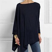 cheap Plain tee-T shirt Tee Women&#039;s Darkblue Black White Solid / Plain Color Patchwork Irregular Hem Street Date Daily Classic Round Neck Regular Fit S