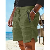 cheap Holiday-Men&#039;s Shorts Linen Shorts Summer Shorts Beach Shorts Pocket Drawstring Elastic Waist Plain Comfort Breathable Short Casual Daily Holiday Fashion Classic Style White Army Green