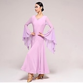 abordables Tenues de danse de salon-Danse de Salon Robe Strass Couleur Pure Fantaisie Femme Utilisation Soirée manche longue Mousseline de soie Coton cristal