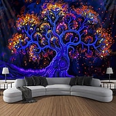 levne Tapiserie Blacklight-blacklight gobelín uv reaktivní záře ve tmě záře party neon psychedelický trippy misty závěsný gobelín sova nástěnná malba pro obývací pokoj ložnice