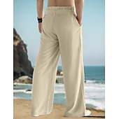 ieftine Vacanţă-Bărbați Pantaloni de in Pantaloni Pantaloni de vară Cordon Talie elastică Picior drept Simplu Confort Respirabil Lungime totală În aer liber Zilnic Plajă Modă Șic Stradă Negru Alb