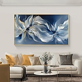 preiswerte Ölgemälde-handgemachtes abstraktes Blüten Ölgemälde auf Leinwand groß original strukturiert blau weiß Blume Wand kunst individuell modern Zuhause Wohnzimmer Dekor Geschenk kein Rahmen