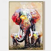 billiga Abstrakta målningar-handmålad impressionistisk elefant oljemålning på duk- samtida flerfärgad safari djur oljemålning fin konst vilka lysande färger elefant målning för sovrum kontor väggdekoration