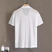 economico camicia da uomo con bottoni-Per uomo Camicia Camicia Estiva Camicia a rete Camicia trasparente Camicetta trasparente Bianco Manica Corta Semplice Collo Camp Vacanza Camicia hawaiana Rete Abbigliamento Poliestere Moda Casual