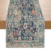 cheap Tablecloth-Bohemian Style Table Runner, Linen, Vintage Geometric Flower Print, Home Coffee Table, Dinner Table Decoration, Tablecloth