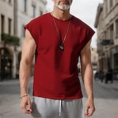 preiswerte Fitness Tank-Tops-Herren Tank Top Weste Unterhemd Ärmelloses Shirt Ärmellos Rundhalsausschnitt Frühling &amp; Sommer Einfach Mode Designer Basic Urlaub Straße Ausgehen Weiß Wein Dunkelmarine Top T-Shirt für Herren