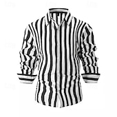 economico Casual da lavoro-Per uomo Camicia Camicia di lino Camicia Estiva Camicia casual Camicia da Spiaggia Camicia di cotone A righe Vacanza Camicia hawaiana Nero Rosa Rosso Azzurro cielo Manica Lunga Collo ripiegato
