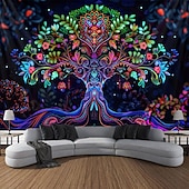 levne Tapiserie Blacklight-blacklight gobelín uv reaktivní záře ve tmě záře party neon psychedelický trippy misty závěsný gobelín sova nástěnná malba pro obývací pokoj ložnice