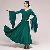 abordables Tenues de danse de salon-Danse de Salon Robe Strass Couleur Pure Fantaisie Femme Utilisation Soirée manche longue Mousseline de soie Coton cristal
