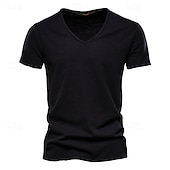 cheap Cotton Linen T-shirts-Men&#039;s T Shirt Moisture Wicking Shirts Short Sleeve V Neck Plain Sports Basic Casual Casual Light Blue Black White Top Tee for Men