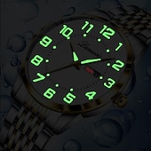 ieftine Ceasuri Quartz-Ceas de afaceri bărbați din oțel inoxidabil nou cu cadran mare luminos calendar afișaj săptămânal ceas de modă casual quartz de lux versatil pentru sportivi