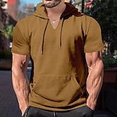 economico Magliette casual da uomo-Per uomo Maglietta Camicia a Maniche Corte Manica Corta Con Cappuccio Primavera &amp; Estate Semplice Moda Designer Essenziale Tasca Frontale Vacanza Streetwear Uscire Nero Bianco Grigio scuro Maglietta