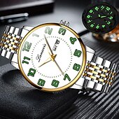 ieftine Ceasuri Quartz-Ceas de afaceri bărbați din oțel inoxidabil nou cu cadran mare luminos calendar afișaj săptămânal ceas de modă casual quartz de lux versatil pentru sportivi