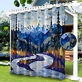 baratos Cortinas à prova d'água-privacidade de cortina externa à prova d'água, cortinas deslizantes para pátio, cortinas de pérgula com ilhós e paisagem florestal para gazebo, varanda, varanda, festa, 1 painel