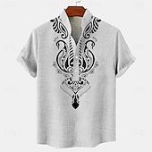 economico Classico-Per uomo camicia di lino Camicia Henley camicie retrò Camicia d&#039;epoca Camicia etnica Etnico Giornaliero Per eventi Blu Beige Grigio Manica corta Alla coreana Estate Primavera Abbigliamento Stampa