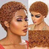 abordables Perruques sans bonnet-Afro bouclés courts coupe de lutin perruques de cheveux humains ombré #30 couleur pleine machine faite perruque remy cheveux perruques abordables pour un usage quotidien