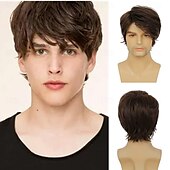 cheap Mens Wigs-Synthetic Wig Straight Loose Wave Asymmetrical Wig Short Brown Synthetic Hair Men&#039;s Fashionable Design Soft Natural Brown