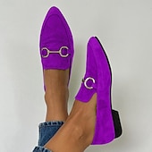 cheap Women&#039;s Slip-Ons &amp; Loafers-Women&#039;s Vibrant Yellow and Purple Faux Suede Loafers - Pointed Toe Slip-On Flats with Metallic Buckle Detailing for Chic Casual Style