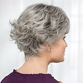 abordables perruque plus âgée-Perruque de mode pour femmes, cheveux synthétiques argentés, perruques courtes bouclées, perruques synthétiques naturelles moelleuses pour usage quotidien de fête