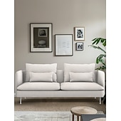 baratos Cobertura de Sofa-Capa de Sofá 3 Lugares Cor Sólida com Almofadas Revestidas em Algodão 100% com Braços