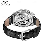 preiswerte Mechanische Uhren-Herren Mechanische Uhr Modisch Geschäftlich Armbanduhr Automatikaufzug Tourbillon Mondphasenanzeige leuchtend Leder Beobachten