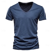 cheap Cotton Linen T-shirts-Men&#039;s T Shirt Moisture Wicking Shirts Short Sleeve V Neck Plain Sports Basic Casual Casual Light Blue Black White Top Tee for Men