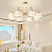 cheap Pendant Lights-LED Pendant Light 50/65/70/90cm 3/5/6/8-Light Milk Glass Sputnik Chandelier Mid Century Modern Semi Flush Mount Ceiling Light E27 Antique Hanging Lamp Nordic Metal Farmhouse Pendant Light Fixture for Living Room Bedroom 110-240V