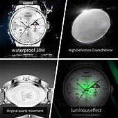cheap Quartz Watches-New Olevs Brand Business Men&#039;S Watch Luminous Chronograph 24-Hour Indication Fashion Trend Leisure Multifunction Quartz Watch Steel Belt Waterproof Sports Men&#039;S Wristwatch