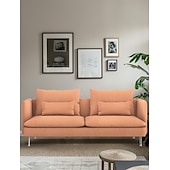 baratos Cobertura de Sofa-Capa de Sofá 3 Lugares Cor Sólida com Almofadas Revestidas em Algodão 100% com Braços