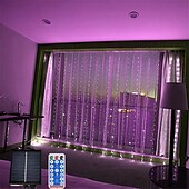 お買い得  ソーラーストリングライト-エレガントなウェディングレセプションパーティー屋外ソーラーLEDストリングライト、USB充電カーテンフェアリーライト3 * 3m、クリスマスつららストリングライトウォーターフォールランプウェディングルームガーランドガーデン屋外装飾