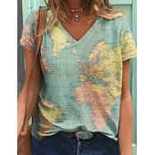 cheap Humor&amp;Quotes tee-Women&#039;s T Shirt Blouse Basic Modern Print T-shirt Sleeve Short Sleeve Regular Tops V Neck Street Daily Blue Summer