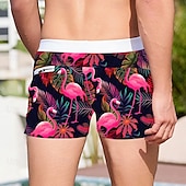 cheap Animals &amp; Birds-Men&#039;s Flamingo Bird Swim Trunks Swim Shorts Board Shorts Mid Waist Fashion Designer Surfing Holiday Beach Pocket Drawstring Elastic Waist Designer Clothing Apparel