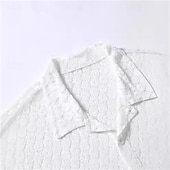 economico camicia da uomo con bottoni-Per uomo Camicia Camicia Estiva Camicia a rete Camicia trasparente Camicetta trasparente Bianco Manica Corta Semplice Collo Camp Vacanza Camicia hawaiana Rete Abbigliamento Poliestere Moda Casual