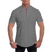 economico Maglietta casual Henley-Per uomo Maglietta con bottoni Maglietta Maglia Henley Camicia a Maniche Corte Manica Corta Henley Primavera &amp; Estate Semplice Moda Designer Essenziale Vacanza Streetwear Uscire Bianco Grigio