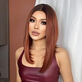 economico Parrucche trendy sintetiche-Parrucche sintetiche Uniformi Costumi di carriera Da principessa Liscio Kinky liscia Parte di mezzo Taglio scalato A macchina Parrucca 14 pollici Rosso Capelli sintetici Per donna Cosplay Feste Di