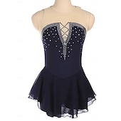 voordelige Schaatsjurken-Kunstschaatsjurk Dames Voor meisjes Schaatsen Jurken Zwart Lapwerk Open achterkant Netstof Spandex Rekbaar Opleiding Oefenen Professioneel Kunstschaatskleding Thermisch Warm Kristal / Bergkristal