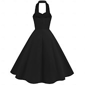 cheap Dresses-Retro Vintage 1950s Vacation Dress Midi Dress Swing Dress Flare Dress Halterneck Solid Color Women&#039;s Masquerade Casual Daily Bachelorette Party Adults&#039; Dress Homecoming Dresses