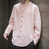 economico Casual da lavoro-Per uomo Camicia Camicia di lino Camicia con colletto cinese Camicia con colletto alla coreana Camicia casual Camicia con Bottoni Semplice Vacanza Camicia hawaiana Nero Bianco Verde chiaro Rosa